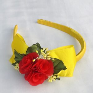 Yellow Satin with Red Flower Hairband