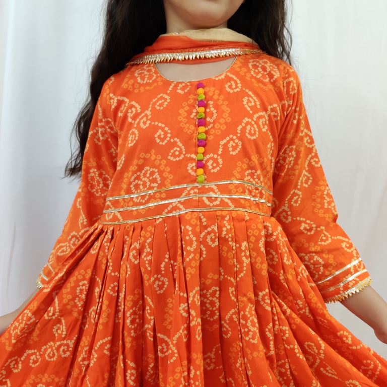 Orange Bandhani Anarkali - Image 2