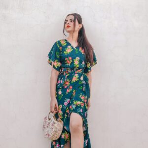 Floral Green Slit Dress