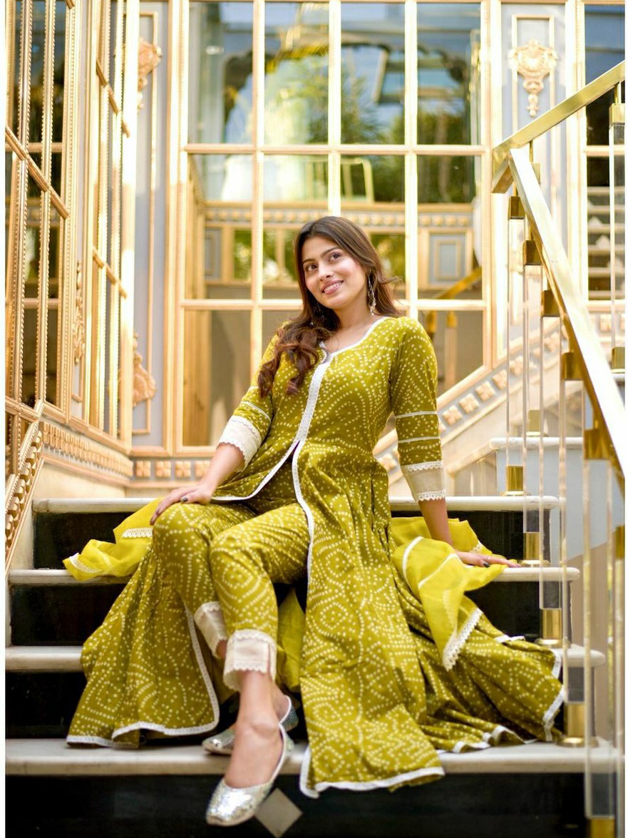 Olive Bandhani Suit