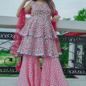 Cotton Candy Handblock Sharara Set