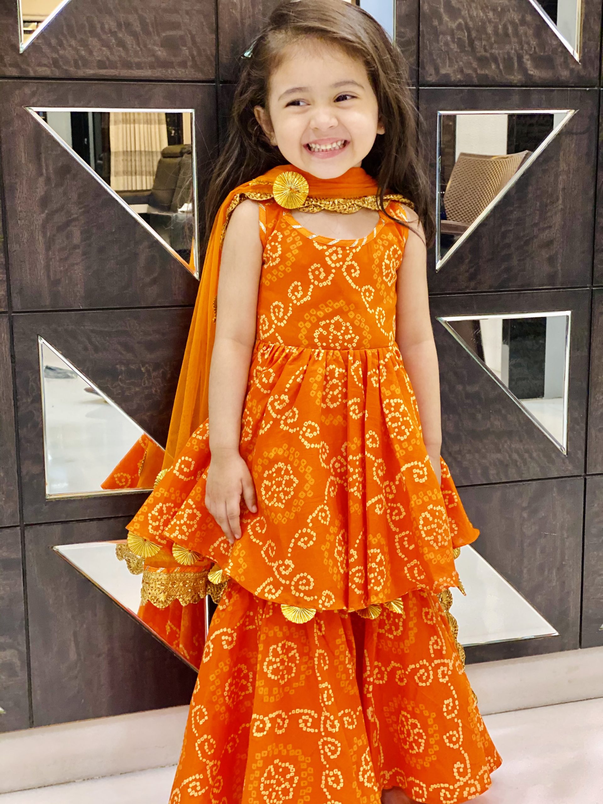 orange shara kids suit set by shhoshha Tangerine Kids Sharara Set - Image 3