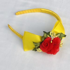 Yellow Satin with Red Flower Hairband