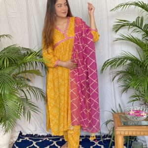 Yellow Bandhani Suit