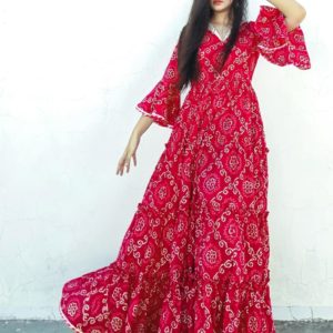 Magenta Bandhani Tier Dress