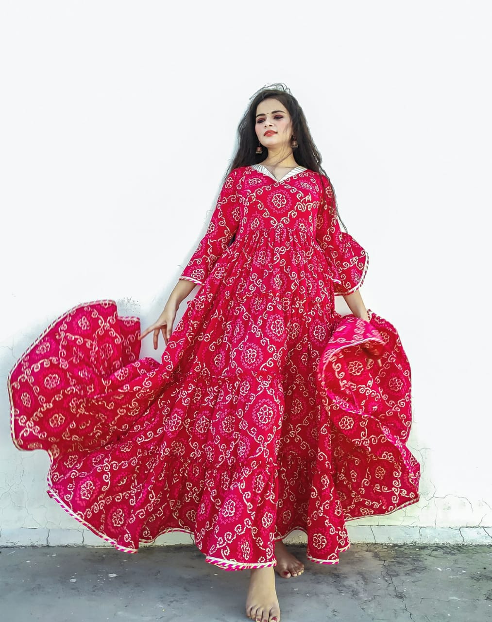Buy Orange Muslin Silk Bandhani Print Anarkali Gown With Muslin Silk Printed  Dupatta by SCAKHI at Ogaan Market Online Shopping Site