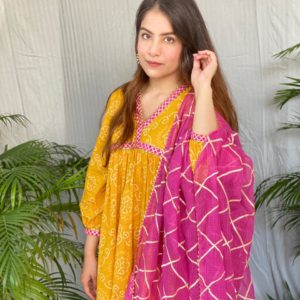 Yellow Bandhani Suit