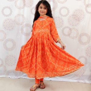 Orange Bandhani Anarkali