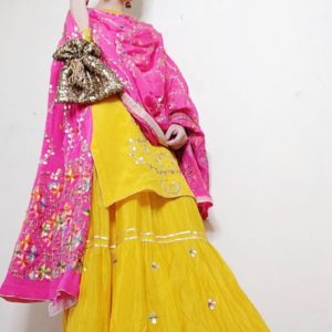 Yellow Phulkari Sharara Suit